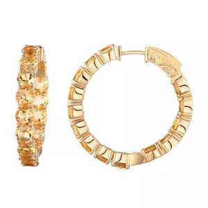 Boucles d'oreilles créoles en citrine, argent sterling 925 plaqué or, pierre de naissance de novembre, pierre précieuse jaune, bijoux élégants à suspendre, cadeau pour femme - Product Image 3