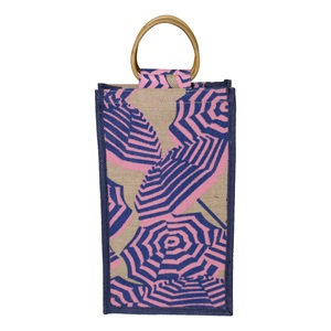 Bolsa de vino de yute laminado PP con asa de madera para ventana frontal y compartimento interior para dos botellas, de la India - Product Image 2