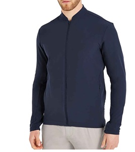 Men's <b>Navy</b> <b>Blue</b> Mandarin Collar Bomber <b>Jacket</b> Full Zip Long Sleeve Casual <b>Fleece</b> Polyester Autumn Wear - Product Image 1