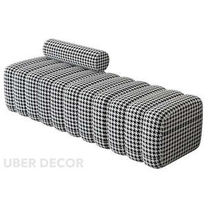 Aurova Light Luxe Moderne Banc Sculptural Velours Ottoman pour Salon Entrée et Couloir Sièges - Product Image 5