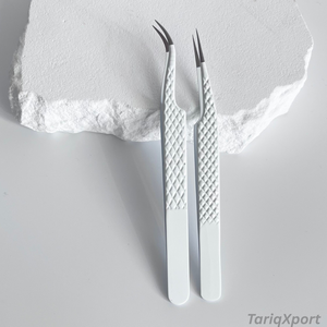 Pinces à cils professionnelles personnalisées, noires et blanches, en acier inoxydable japonais durable, avec pointe en fibre et grip diamanté, pour extensions de cils - Product Image 2