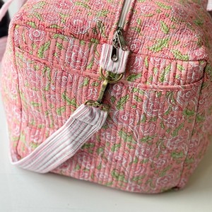 Pink Floral Corduroy <b>Duffel</b> <b>Bag</b> With Zipper Closure Large Capacity Travel Weekender <b>Bag</b> - Product Image 3