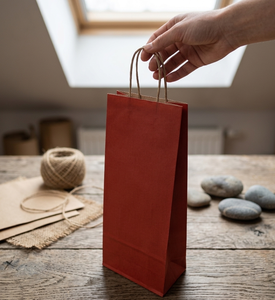 Sac de shopping en papier kraft bleu marine classique écologique avec poignées torsadées, impression offset, sacs cadeaux recyclables - Product Image 6