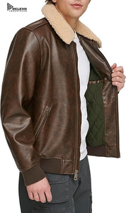 Chaqueta de Cuero Acolchada para Hombre, Color Marrón Oscuro, Cuello Alto, Estilo Casual, Ropa de Abrigo Cálida, Logotipo Frontal Personalizado, Proveedor - Product Image 4