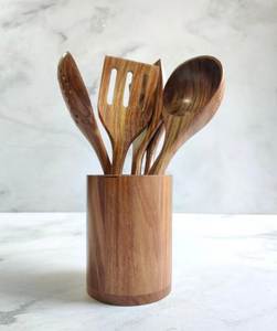 Juego de utensilios de cocina de madera natural de primera calidad con soporte, 6 piezas de herramientas de cocina de madera natural al mejor precio - Product Image 4