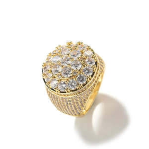VVS Moissanite Cluster <b>Ring</b> with Radiant Emerald Cut 925 Sterling <b>Silver</b> Vermeil Band Gold Flooded <b>Statement</b> Band for Engagement - Product Image 1