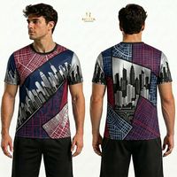 Kaos Sublimasi Ukuran Besar Bernapas dengan Pola Batik Tradisional, Pakaian Olahraga Atletik Fashion Geometris Etnik