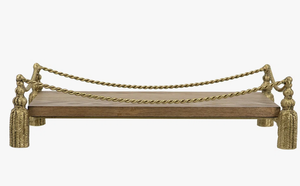 Artisanal Wooden Display Tray With Decorative Brass <b>Posts</b> And Rope Railing Tabletop Centerpiece Tray For Home Styling - Product Image 3