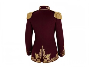 Costume de smoking bordeaux pour homme avec broderie dorée, col mandarin, simple boutonnage, style britannique, tenue de cérémonie - Product Image 4