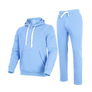 Unisex Hellblauer Kapuzen-Trainingsanzug in voller Länge, einfarbig, Freizeitkleidung mit Seitentaschen, Herbst, normale Passform, schweres Polyester, 2-in-1 - Product Image 4