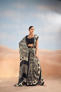 Sari Tradicional Indio de Seda Satinada con Estampado Digital para Uso Diario y Eventos Festivos, Atuendo Elegante para Mujer - Product Image 3