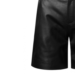 Men's Black PU Coated Bermuda Shorts High Waist Button Fly Solid Color Casual Style With Pockets - Product Image 2