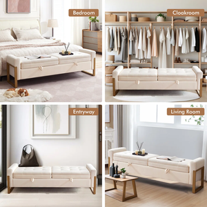 Meubles de maison, meubles de salon, tabouret et ottoman, style moderne du milieu du siècle, velours vietnamien, bois, BENCH MD08 - Product Image 6