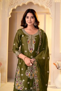 Ensemble de robe de mariée traditionnelle indienne et pakistanaise brodée Green Rangoli Crush pour femme, longueur ras du sol, coupe classique, tenue ethnique pour adulte - Product Image 5