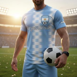 Maillot de football drapeau national, vêtement d'entraînement de football, t-shirt d'extérieur imprimé col rond, manches courtes tendance pour hommes et femmes - Product Image 3