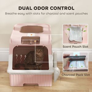 Smart Pink <b>Cat</b> Litter <b>Box</b> with Large Interior Front Entry and Top Exit Easy Cleaning Hooded Tray and Drawer Pan for <b>Cats</b> Dogs - Product Image 5