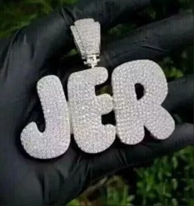 Iced Out JER Letter Pendant Zircon Moissanite + 925 Silver Plated Micro Insert Hip-hop Unisex <b>Charm</b> - Product Image 1