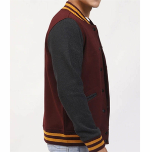 Veste universitaire pour homme, bordeaux et gris, avec bordure jaune, coupe classique, style décontracté, simple boutonnage, col rabattu - Product Image 3
