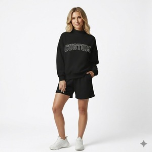 Breathable Women's Fleece Eco-Friendly Two Piece Mock Neck with Shorts <b>Set</b> 100% Cotton Winter Wear OEM ODM Service - Product Image 2