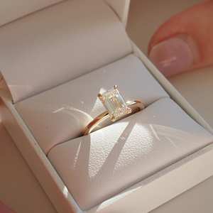 1.53 Ct Emerald Cut Moissanite Engagement <b>Ring</b>, Emerald Cut <b>Ring</b>, Moissanite Engagement <b>Ring</b>, <b>Solitaire</b> Emerald Cut <b>Ring</b> - Product Image 1