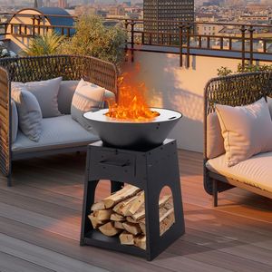 Patio Fire Pit with Convenient Features <b>Firewood</b> <b>Log</b> Rack Grill Ash Box - Product Image 2