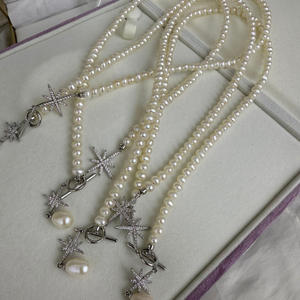 Collier en perles d'eau douce de luxe Zhuji, petit et moyen, 4-5 mm, style étoile dorée, boucle OT, collier de clavicule, pendentif tendance - Product Image 3