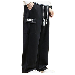 Pantalon large gris pour homme avec bandes latérales noires, taille élastique, cordon de serrage, joggers décontractés, vêtements d'été - Product Image 3