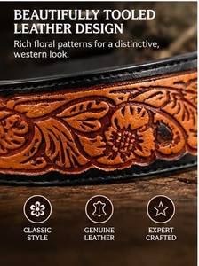 Ceinture en cuir occidentale sculptée à la main avec grande boucle en alliage argenté, motif animalier en relief, sangle marron de haute qualité - Product Image 5
