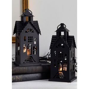 Lanterne de table vintage en métal noir style ferme moderne, porte-bougie votif et à tealight pour la décoration de Noël à la maison - Product Image 3