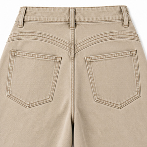 Jeans de mezclilla de cintura alta y pierna ancha para mujer, con doble arco en la espalda, color beige arena - Product Image 4