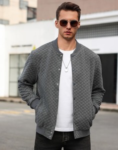 Veste matelassée grise pour homme, col montant, fermeture boutonnée, style décontracté, vêtement d'automne, doublure en polaire polyester, coupe régulière coupe-vent - Product Image 2