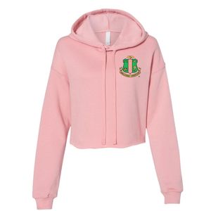 Sudadera con Capucha Corta de Felpa Rosa Claro para Mujer, con Estampado del Escudo Verde, Ropa de la Hermandad Griega Bella Canvas, OEM ODM - Product Image 1