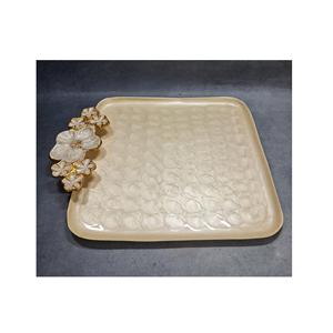 Handcrafted Floral Serving Tray Luxurious Multi Purpose Decor Severer Elegant for Festive Gifting Home Styling - Product Image 1