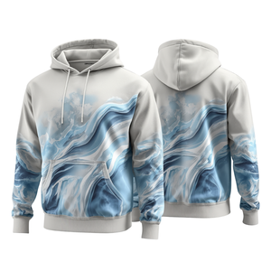 Sweat à capuche de luxe pour homme, en coton épais, coupe oversize, imprimé évasé, avec motif artistique moderne dégradé bleu - Product Image 3