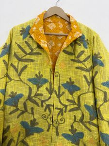 Chaqueta Suzani de Algodón TNT con Bordado Floral Verde Bohemio de Doble Pieza, Cuello Mandarín, Hecha a Mano, Étnica, para Invierno, Resistente al Viento y Gruesa - Product Image 3