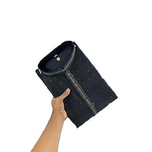 ATTRACTIF JACQUARD TISSANT TRAVAIL HOMME KURTA AVEC PYJAMA NOIR Achkan Bandhgala Sherwani - Product Image 1