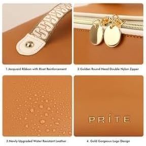 Women's Waterproof Vegan Leather <b>Travel</b> Makeup <b>Bag</b> Open Flat for Toiletry Organizer with <b>Clear</b> Divider and Handle - Product Image 3