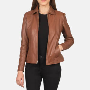 Chaqueta de Cuero Marrón para Mujer, Estilo Vintage, Cierre de Cremallera, Corte Clásico, Cuero Genuino Suave, Moda Otoño Invierno - Product Image 1