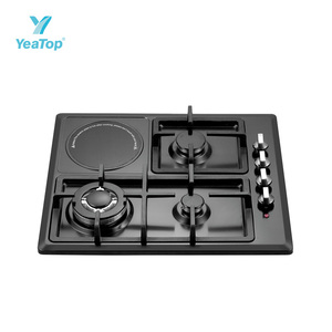 Table de cuisson gaz et électrique encastrable en verre noir, 2 brûleurs, double <span class=keywords><strong>combustible</strong></span>, allumage automatique, surface facile <span class=keywords><strong>à</strong></span> nettoyer, <span class=keywords><strong>prix</strong></span> de gros - Product Image 4