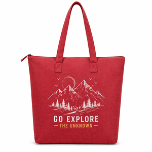 300GSM Red Canvas <b>Tote</b> Bag Large Capacity Eco Friendly Reusable Shopping Bag Custom Logo <b>Zip</b> Closure Heavy Duty Wholesale - Product Image 1