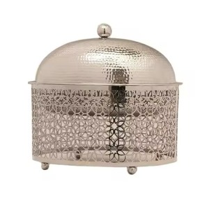 Plat de service arabe chauffe-plats Gulf, modèle à succès, avec base en forme de cage à couronne de pétales noirs et couvercle dôme rond, pour banquets et événements modernes - Product Image 6