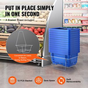 Set di 12 Cesti per la Spesa in Plastica Resistente da 24L con Manico e Supporto, Portatili, 42,4 x 29,5 x 22,5 cm - Product Image 5