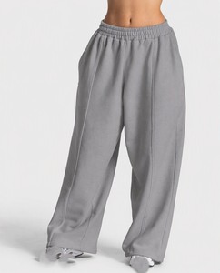 Custom Neon Green <b>Women</b> Wide Leg Fleece <b>Trousers</b> Elastic High Waist Casual <b>Lounge</b> Pant Wholesale Relaxed Streetwear USA UK EU - Product Image 6