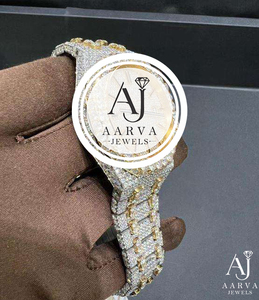 Reloj Mecánico Iced Out con Moissanita, Correa de 20mm, Cristal de Zafiro, Esfera de Acero Inoxidable Bicolor, Estilo Vintage Hip Hop Analógico - Product Image 3