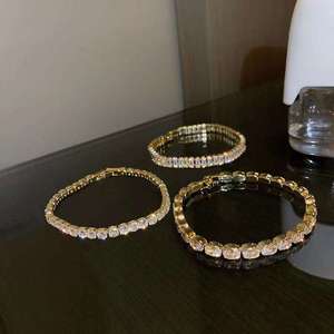 Lab Grown Diamond Tennis Bracelet Set Mix Fancy Cut 18K Gold Plated Link Bracelets Unisex Elegant Stackable Wedding <b>Gift</b> - Product Image 2
