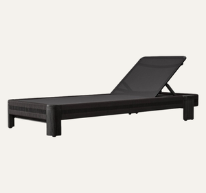 Chaise longue d'extérieur en teck massif de haute qualité, moderne, noire, avec dossier réglable, durable, résistante aux intempéries, style minimaliste - Product Image 1