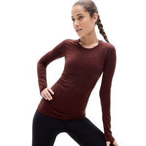 Camiseta deportiva de compresión ajustada y ligera para mujer, camiseta de entrenamiento de cuello redondo antibacteriana elástica de cuatro vías de secado rápido para - Product Image 1