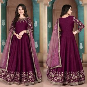 Fatema moda señoras rojo Georgette bordado Saree secuencia trabajo Kurti con Dupatta algodón vestido de fiesta - Product Image 4