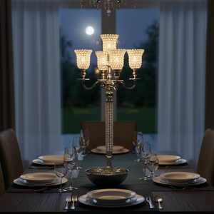 Nouveau Candelabre en Cristal Perlé Fait Main, Design Exclusif, 5 Bras avec Base Solide, Centre de Table, Décoration de Mariage, Porte-Bougies Chauffe-Plat - Product Image 4