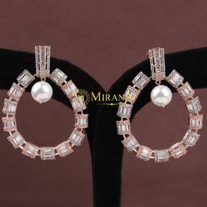 South Sea Mabe Tahitian Freshwater Pearl Baguette Cut Designer Earrings in Rose Gold - Product Image 5